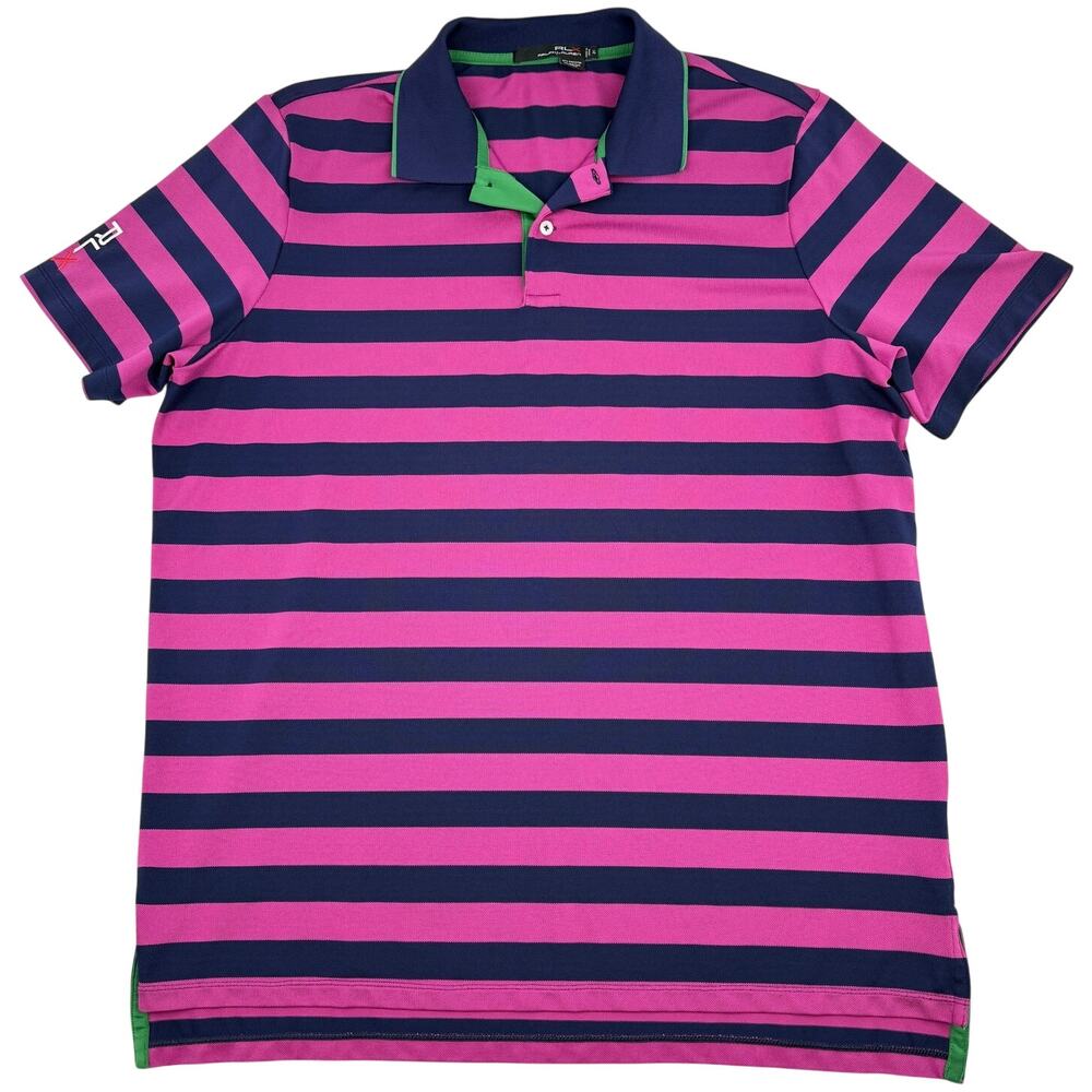 Ralph Lauren RLX Striped Polo Shirt Performance XL Pink Navy Green Golf Casual